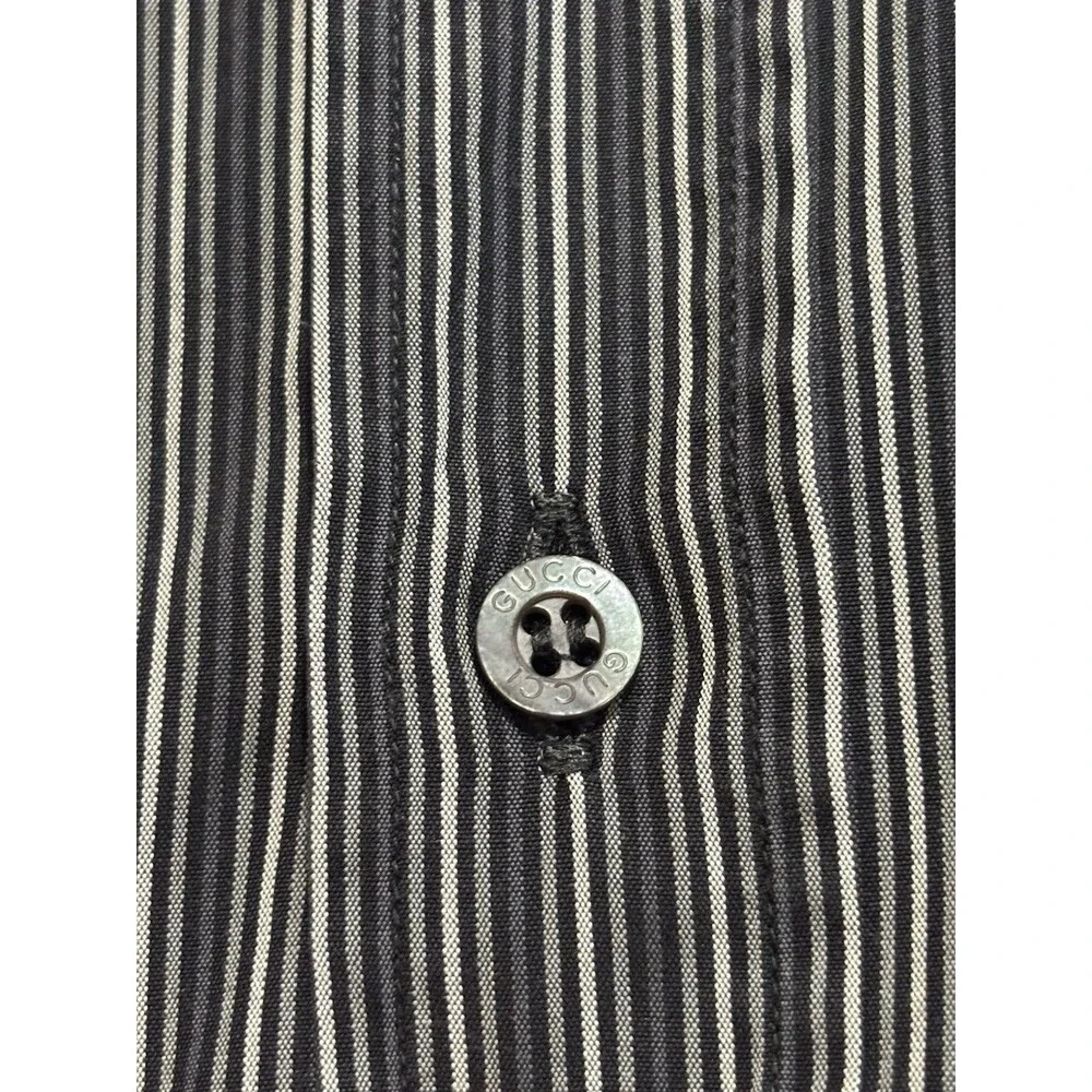 Gucci Button Down Shirt Mens 42 16.5 White Blue Striped Long Sleeve